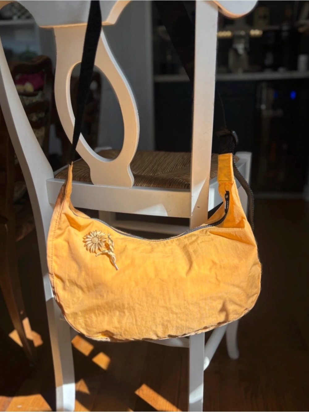 Mango Baggu Yellow Sunflower Pin Medium Shoulder Crescent Bag